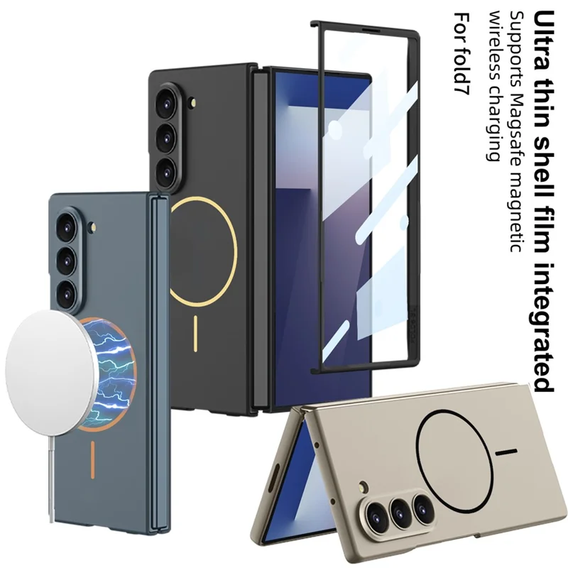 GKK Per Samsung Galaxy Z Fold7 5G Cover Magnetica Sottile Rigida in PC + Vetro Temperato con Pellicola Protettiva - Nero