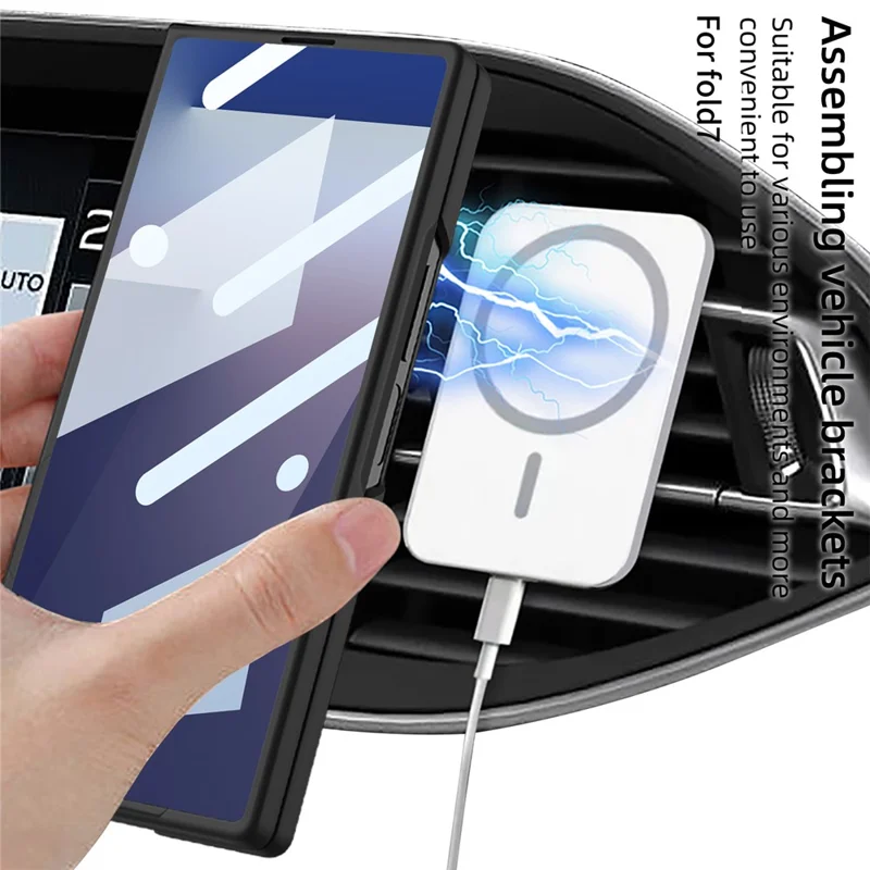 GKK For Samsung Galaxy Z Fold7 5G Magnetic Case Slim Hard PC + Tempered Glass Phone Cover with Screen Film - Titanium Grey