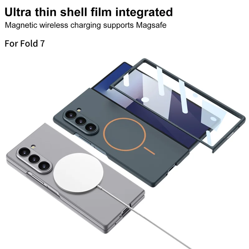 GKK For Samsung Galaxy Z Fold7 5G Magnetic Case Slim Hard PC + Tempered Glass Phone Cover with Screen Film - Titanium Grey