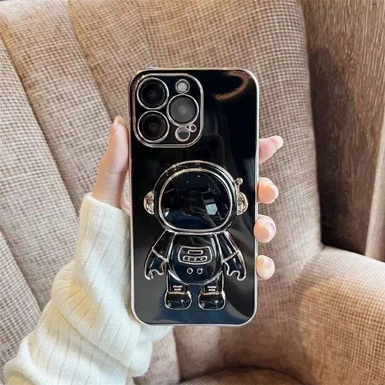 Case de Téléphone Électrodagique Pour Iphone 14 Pro Max, Astronaute Kickstand Design TPU Protective Back Cover - le Noir