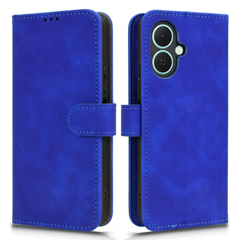 For TECNO Spark Go 2 4G Leather Case Skin Feel Anti Drop Wallet Flip Phone Cover - Blue