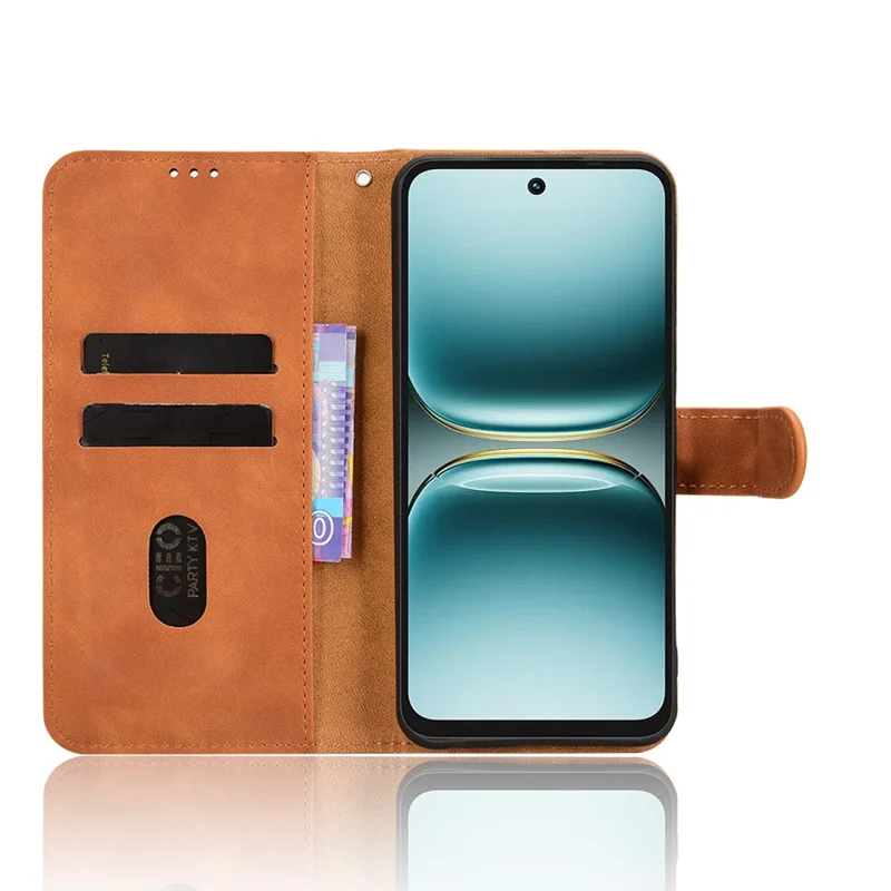جراب جلد لهاتف TECNO Spark Go 2 4G، مزود بملمس ناعم ومقاوم للسقوط مع محفظة قابلة للطي - بني