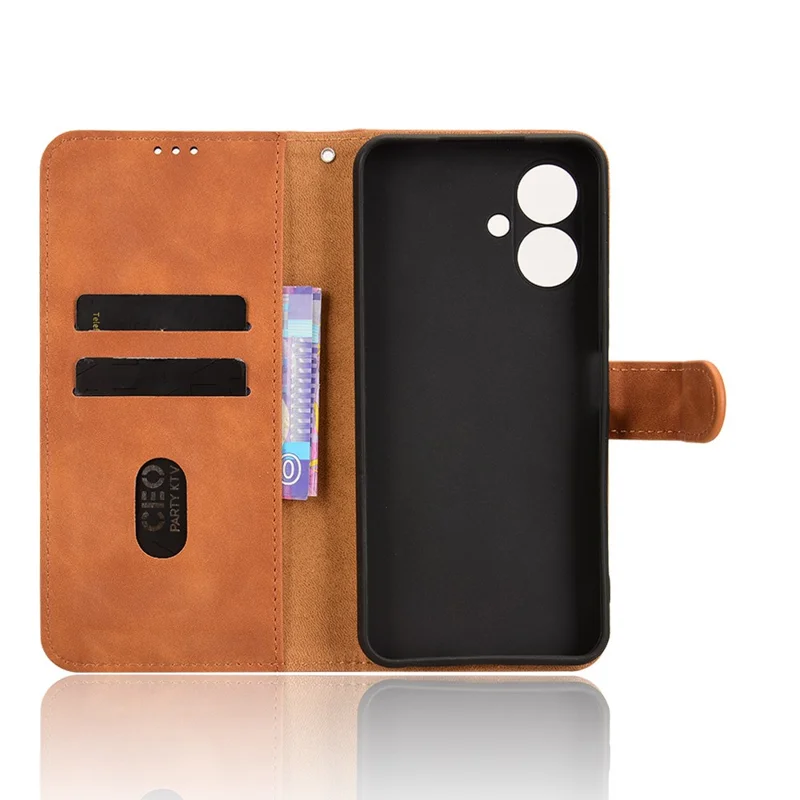 جراب جلد لهاتف TECNO Spark Go 2 4G، مزود بملمس ناعم ومقاوم للسقوط مع محفظة قابلة للطي - بني