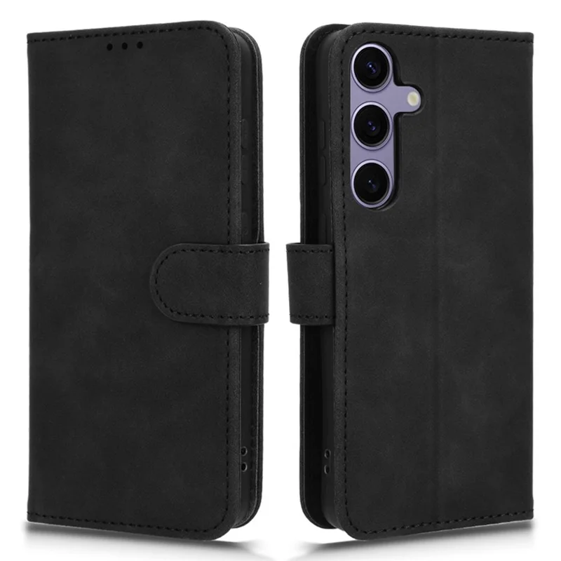 For Samsung Galaxy S25 FE Leather Case Skin Feel Anti Drop Wallet Flip Phone Cover - Black
