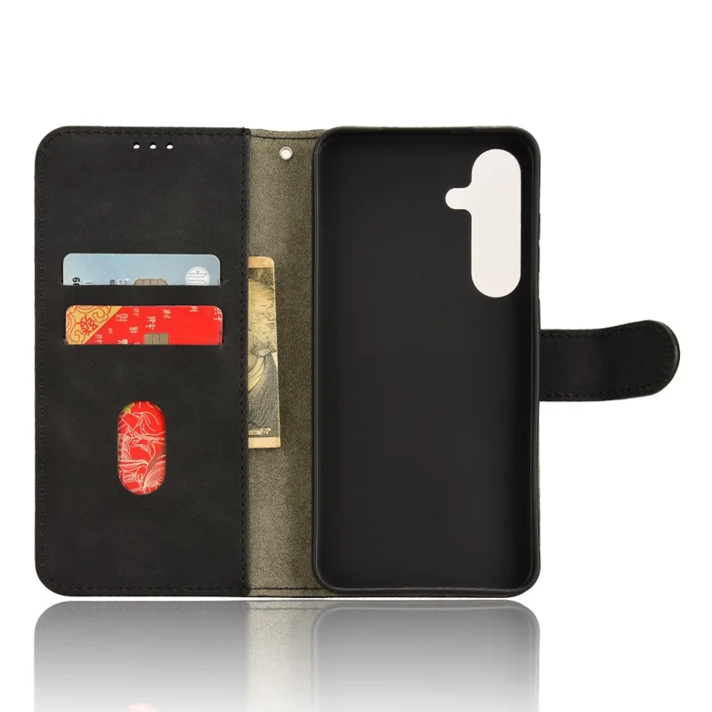 For Samsung Galaxy S25 FE Leather Case Skin Feel Anti Drop Wallet Flip Phone Cover - Black