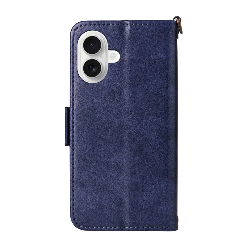For iPhone 17 Leather Case Magnetic Closure Wallet Stand Phone Cover with Crossbody Strap - Blue