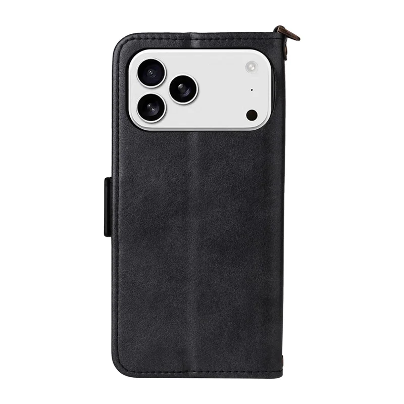 For iPhone 17 Pro Leather Case Magnetic Closure Wallet Stand Phone Cover with Crossbody Strap - Black