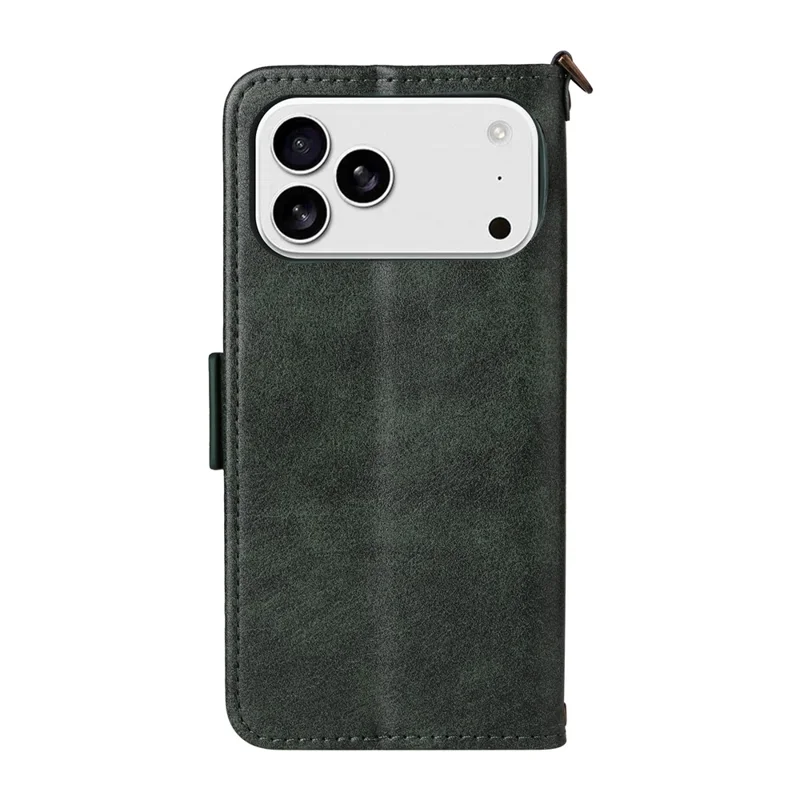 For iPhone 17 Pro Max Leather Case Magnetic Closure Wallet Stand Phone Cover with Crossbody Strap - Green