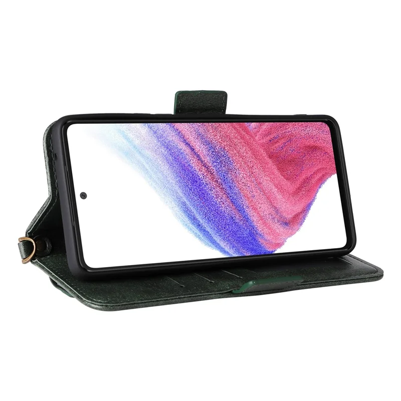 For Samsung Galaxy A53 5G Leather Case Magnetic Closure Wallet Stand Phone Cover with Crossbody Strap - Green
