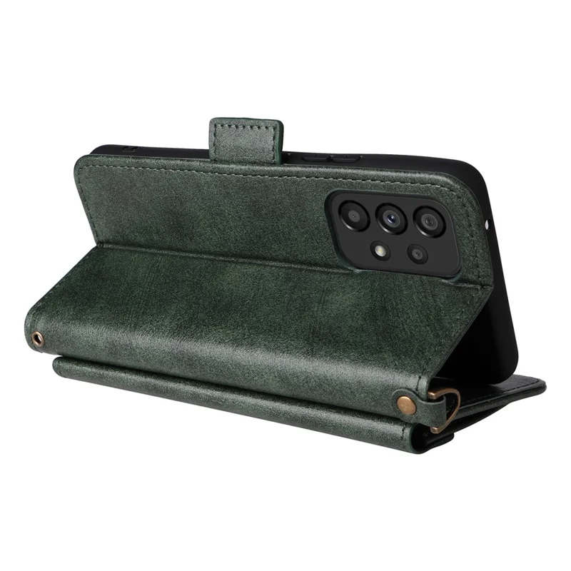For Samsung Galaxy A53 5G Leather Case Magnetic Closure Wallet Stand Phone Cover with Crossbody Strap - Green