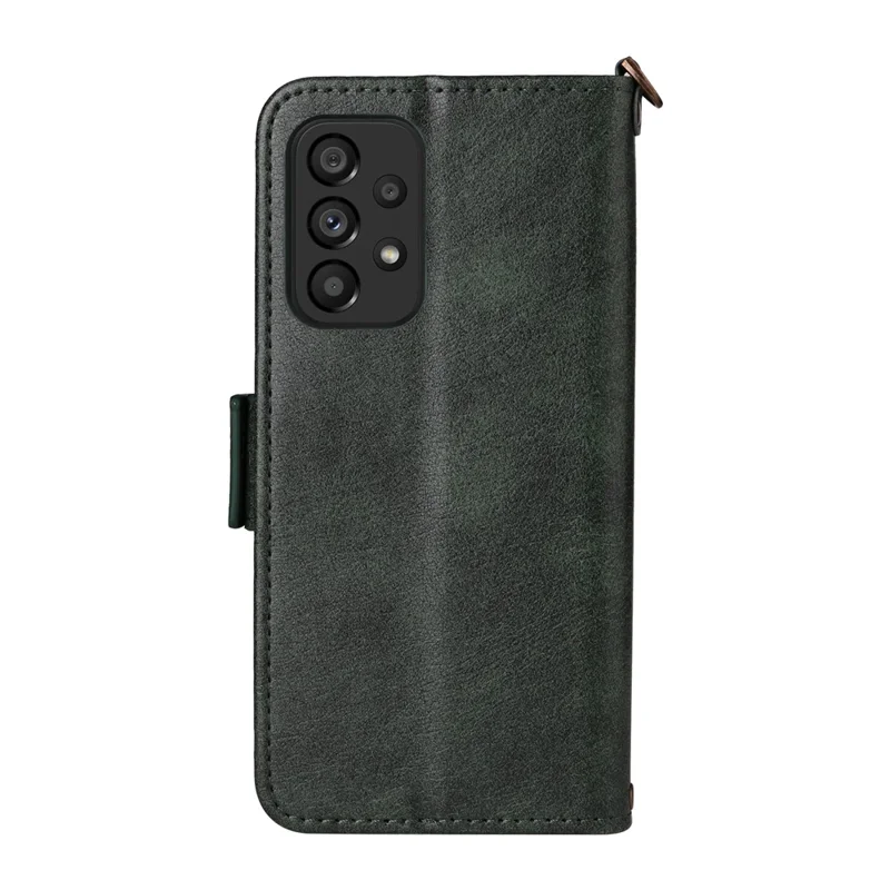 For Samsung Galaxy A53 5G Leather Case Magnetic Closure Wallet Stand Phone Cover with Crossbody Strap - Green