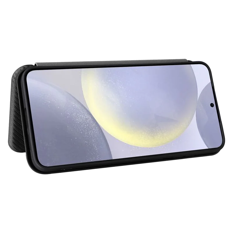 For Samsung Galaxy S25 FE Case Carbon Fiber Texture Drop-Proof PU Leather Phone Cover - Black