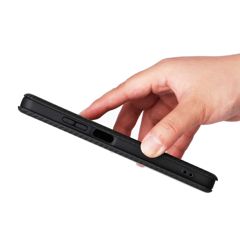 Funda de Cuero PU con Textura de Fibra de Carbono Antigolpes para Oppo A5 5G / 4G - Negro