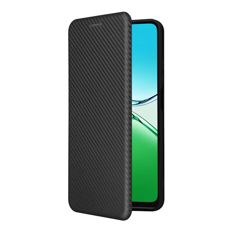 Funda de Cuero PU con Textura de Fibra de Carbono Antigolpes para Oppo A5 5G / 4G - Negro