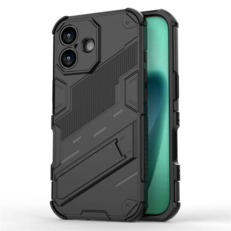 For iPhone 17 Case PC + TPU Shockproof Phone Cover with Kickstand - Black