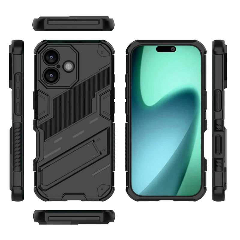 For iPhone 17 Case PC + TPU Shockproof Phone Cover with Kickstand - Black