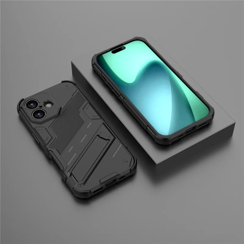 For iPhone 17 Case PC + TPU Shockproof Phone Cover with Kickstand - Black