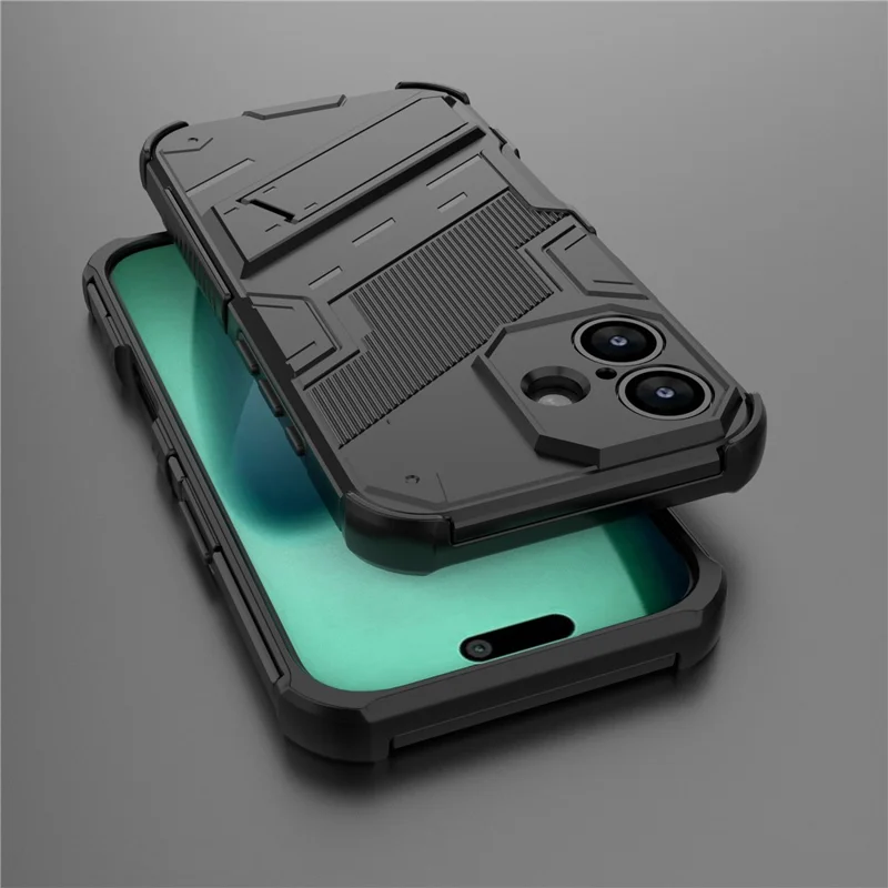 For iPhone 17 Case PC + TPU Shockproof Phone Cover with Kickstand - Black