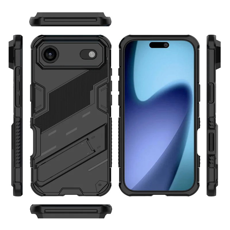 Чехол Air Case PC + TPU для iPhone 17 с противоударной защитой и подставкой - Черный