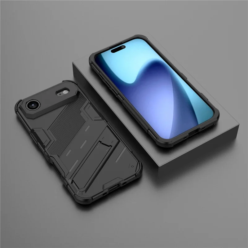 Чехол Air Case PC + TPU для iPhone 17 с противоударной защитой и подставкой - Черный