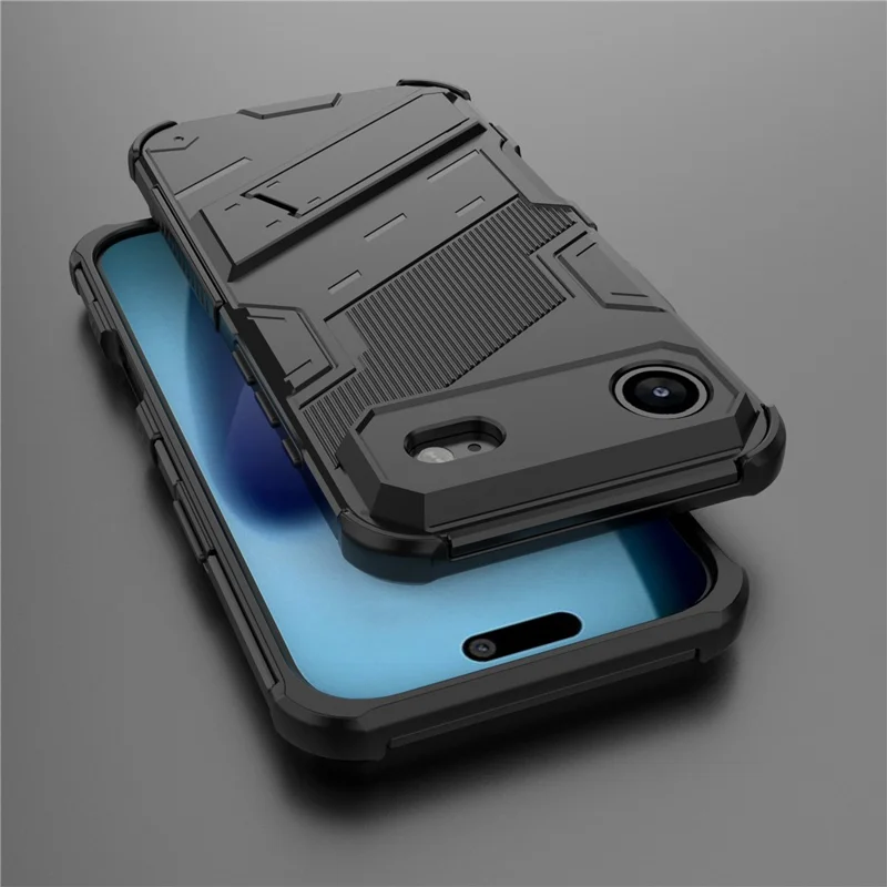Чехол Air Case PC + TPU для iPhone 17 с противоударной защитой и подставкой - Черный