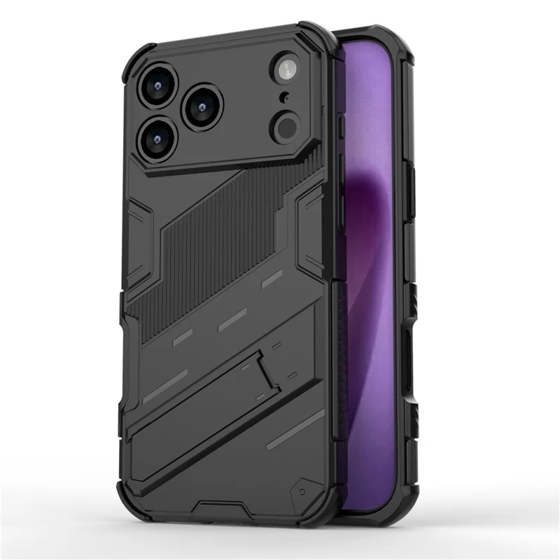 Für iPhone 17 Pro Hülle PC + TPU Stoßfeste Handyhülle mit Ständer - Schwarz