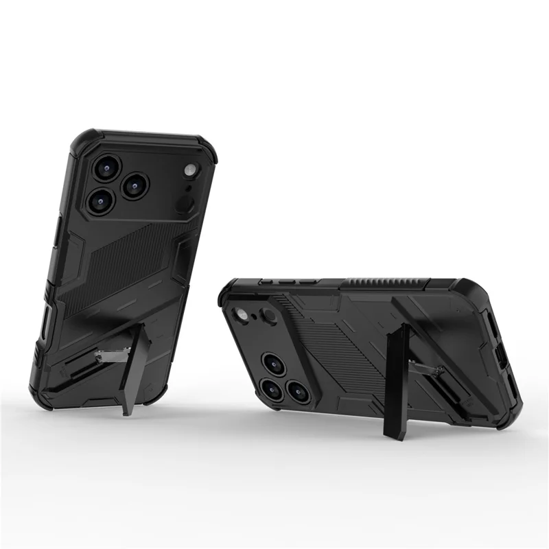 Für iPhone 17 Pro Hülle PC + TPU Stoßfeste Handyhülle mit Ständer - Schwarz