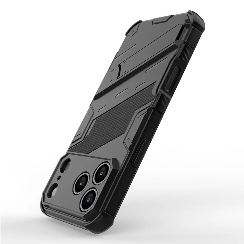 Für iPhone 17 Pro Hülle PC + TPU Stoßfeste Handyhülle mit Ständer - Schwarz