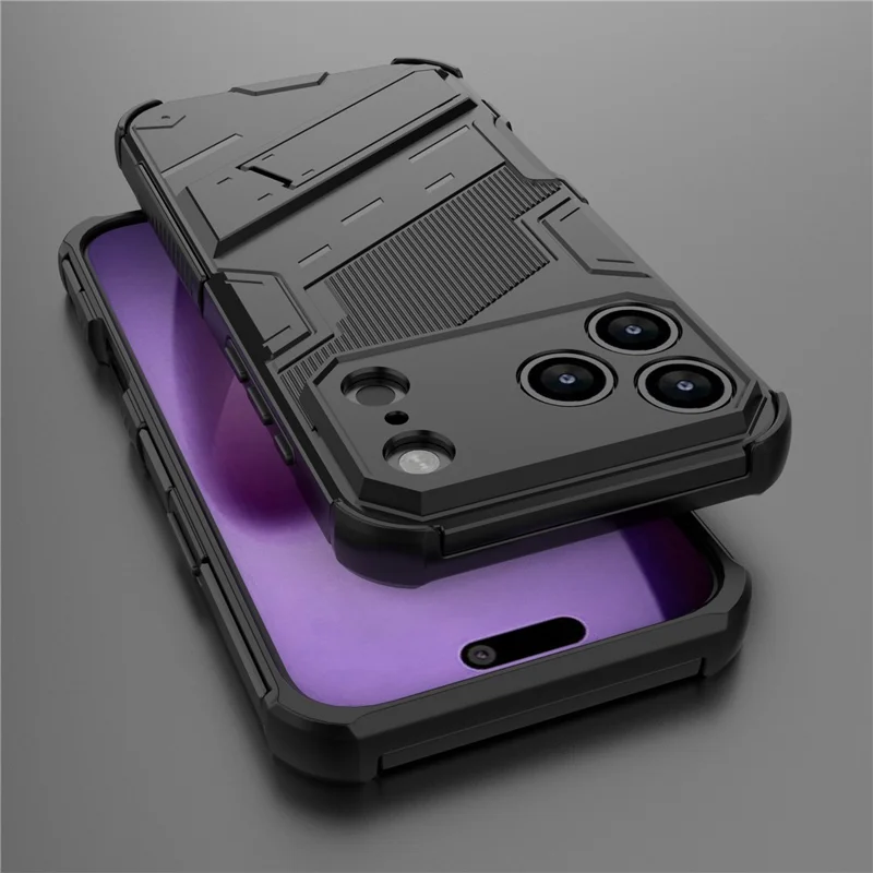 Für iPhone 17 Pro Hülle PC + TPU Stoßfeste Handyhülle mit Ständer - Schwarz