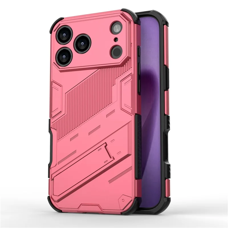 For iPhone 17 Pro Case PC + TPU Shockproof Phone Cover with Kickstand - Rose