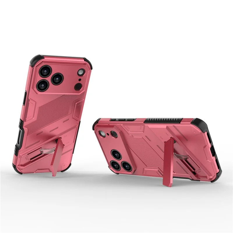 For iPhone 17 Pro Case PC + TPU Shockproof Phone Cover with Kickstand - Rose
