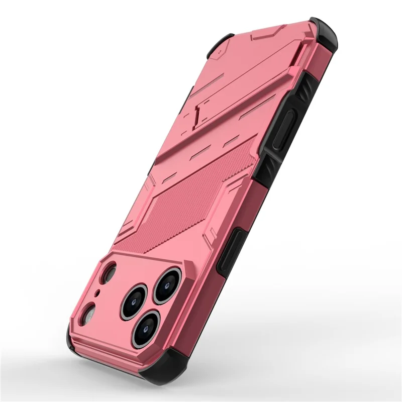 For iPhone 17 Pro Case PC + TPU Shockproof Phone Cover with Kickstand - Rose