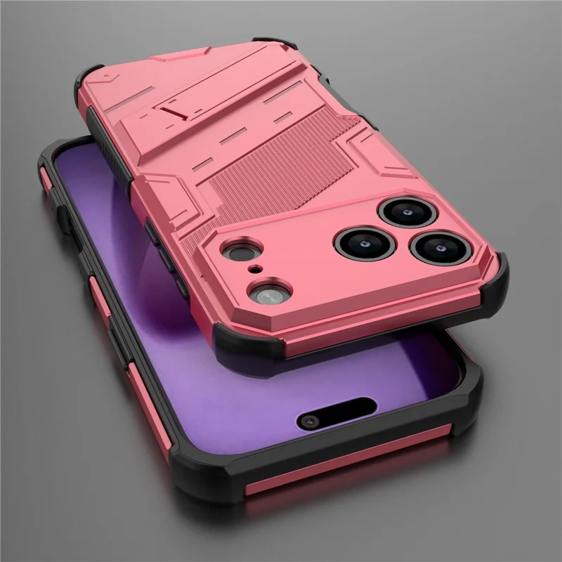For iPhone 17 Pro Case PC + TPU Shockproof Phone Cover with Kickstand - Rose