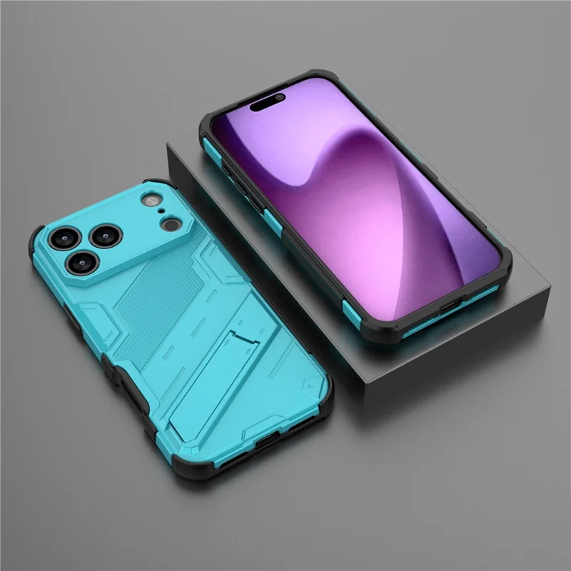 Für iPhone 17 Pro Max Hülle PC + TPU Stoßfeste Handyhülle mit Ständer - Babyblau