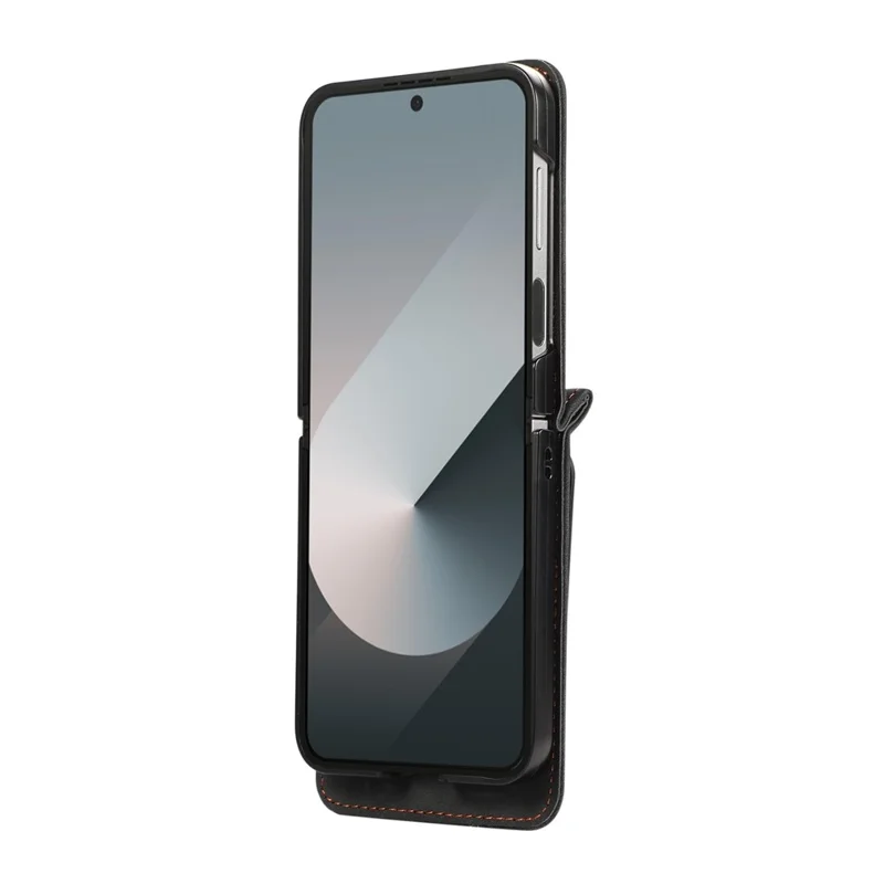 For Samsung Galaxy Z Flip7 5G Case Card Holder Kickstand Leather + TPU Phone Cover with Shoulder Strap - Black