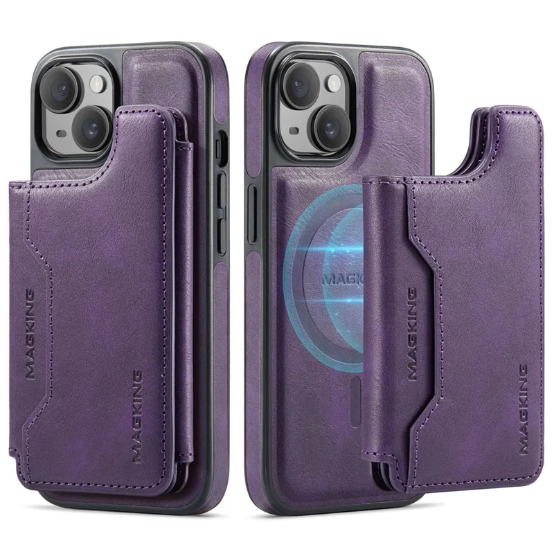 MAGKING K3 Series For iPhone 15 Case Compatible with MagSafe Wallet PC + TPU + PU Phone Cover - Purple