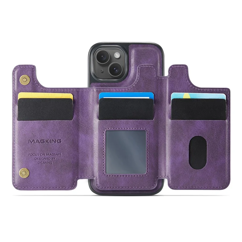 MAGKING K3 Series For iPhone 15 Case Compatible with MagSafe Wallet PC + TPU + PU Phone Cover - Purple