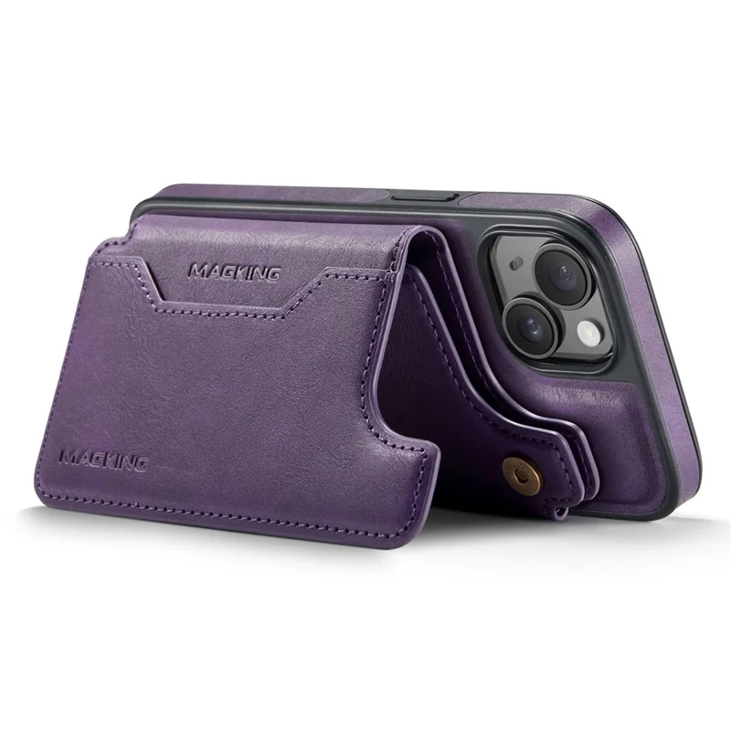 MAGKING K3 Series For iPhone 15 Case Compatible with MagSafe Wallet PC + TPU + PU Phone Cover - Purple