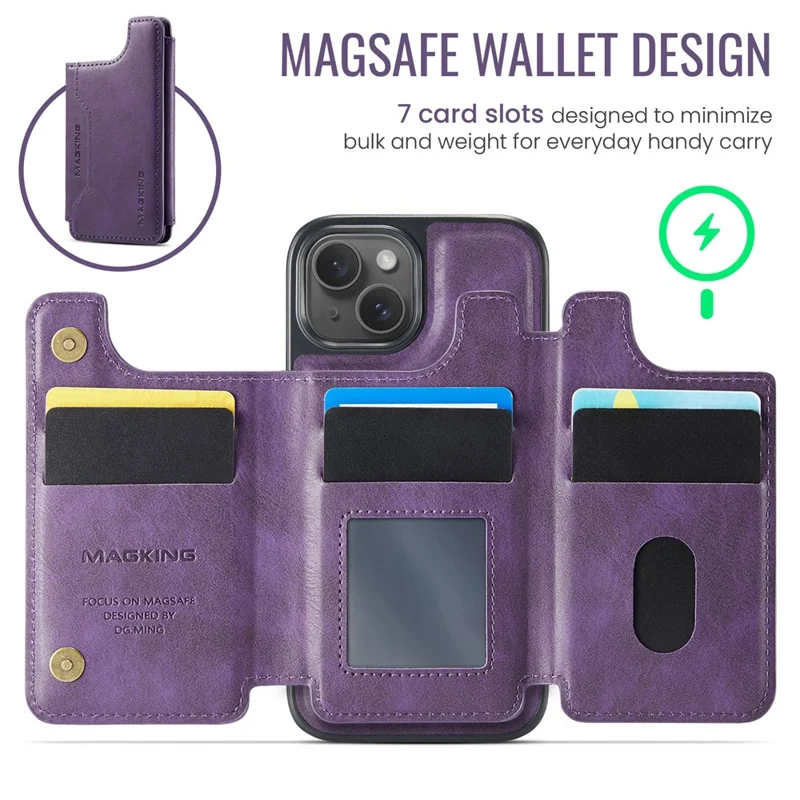 MAGKING K3 Series For iPhone 15 Case Compatible with MagSafe Wallet PC + TPU + PU Phone Cover - Purple