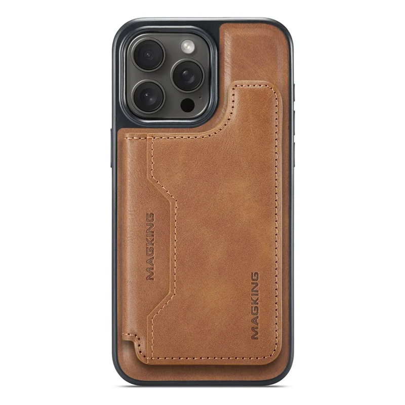 MAGKING K3 Series Étui pour iPhone 15 Pro Compatible avec Portefeuille MagSafe Coque de Téléphone PC + TPU + PU - Marron