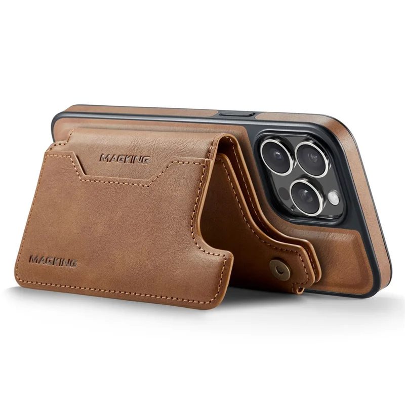 MAGKING K3 Series Étui pour iPhone 15 Pro Compatible avec Portefeuille MagSafe Coque de Téléphone PC + TPU + PU - Marron