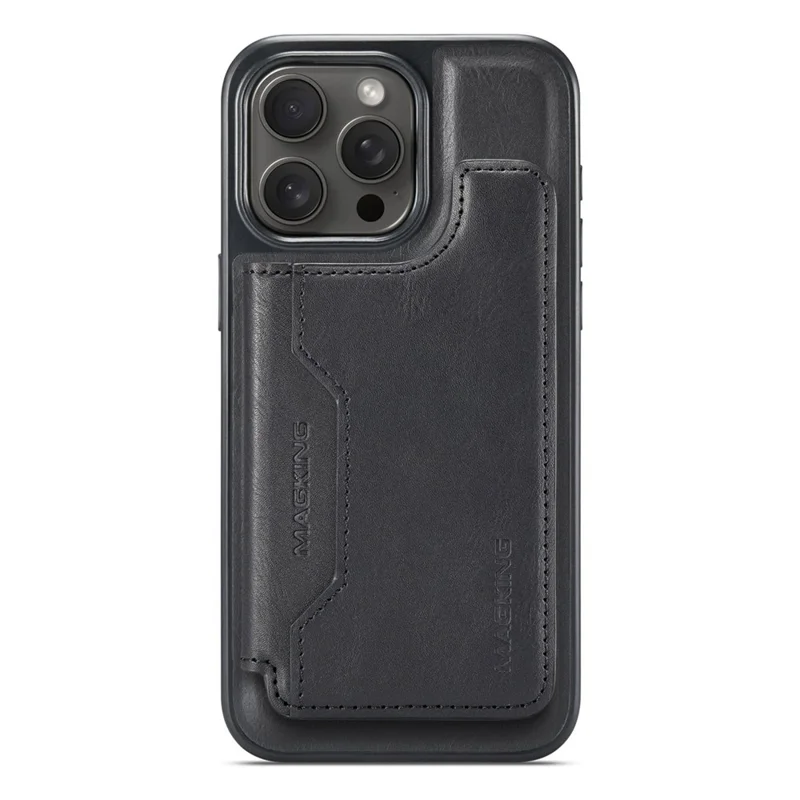 MAGKING K3 Series For iPhone 15 Pro Max Case Compatible with MagSafe Wallet PC + TPU + PU Phone Cover - Black