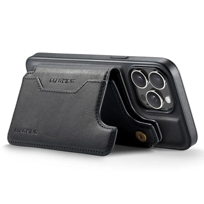 MAGKING K3 Series For iPhone 15 Pro Max Case Compatible with MagSafe Wallet PC + TPU + PU Phone Cover - Black