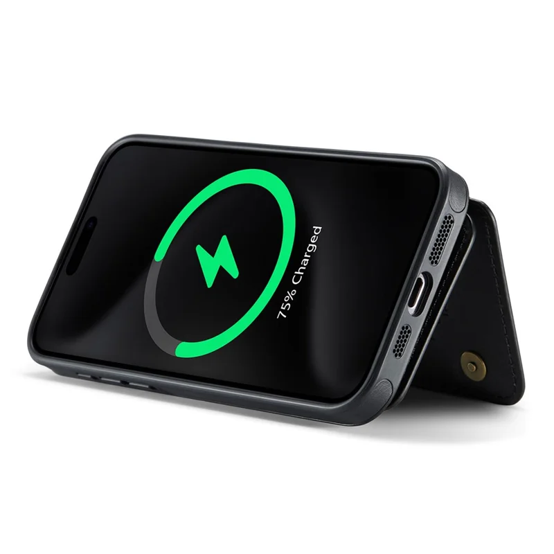MAGKING K3 Series For iPhone 15 Pro Max Case Compatible with MagSafe Wallet PC + TPU + PU Phone Cover - Black