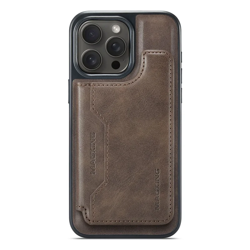 MAGKING K3 Series For iPhone 15 Pro Max Case Compatible with MagSafe Wallet PC + TPU + PU Phone Cover - Coffee