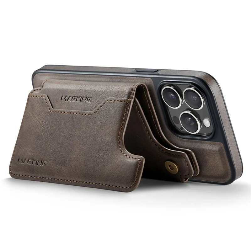 MAGKING K3 Series For iPhone 15 Pro Max Case Compatible with MagSafe Wallet PC + TPU + PU Phone Cover - Coffee