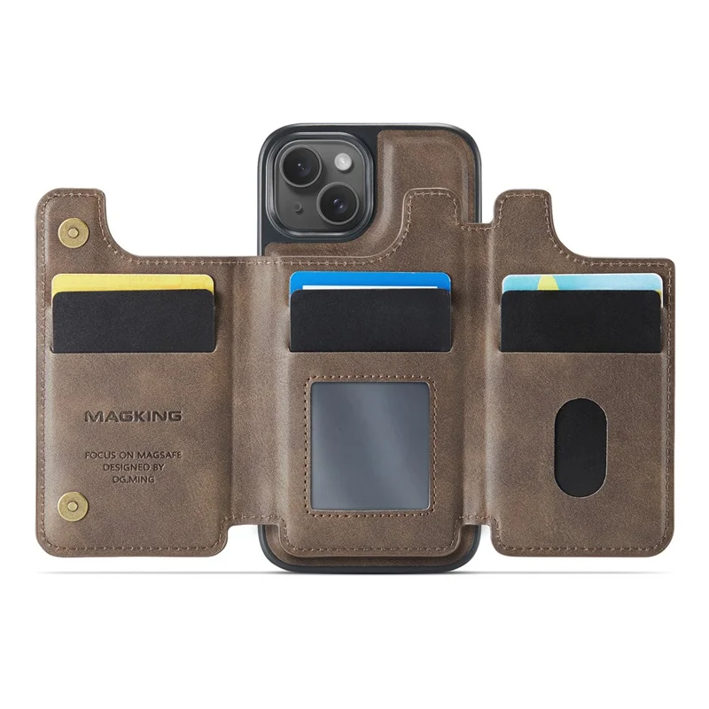 MAGKING K3 Series Funda para iPhone 14 Compatible con Cartera MagSafe - Policarbonato + TPU + Cuero - Color Café