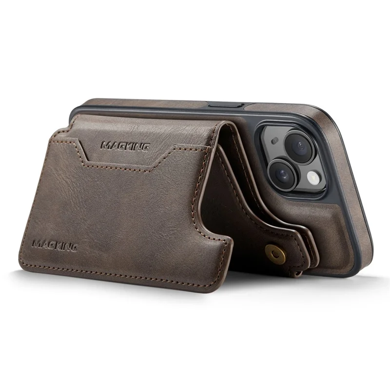 MAGKING K3 Series Funda para iPhone 14 Compatible con Cartera MagSafe - Policarbonato + TPU + Cuero - Color Café