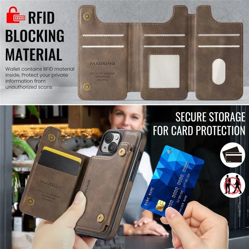MAGKING K3 Series Funda para iPhone 14 Compatible con Cartera MagSafe - Policarbonato + TPU + Cuero - Color Café
