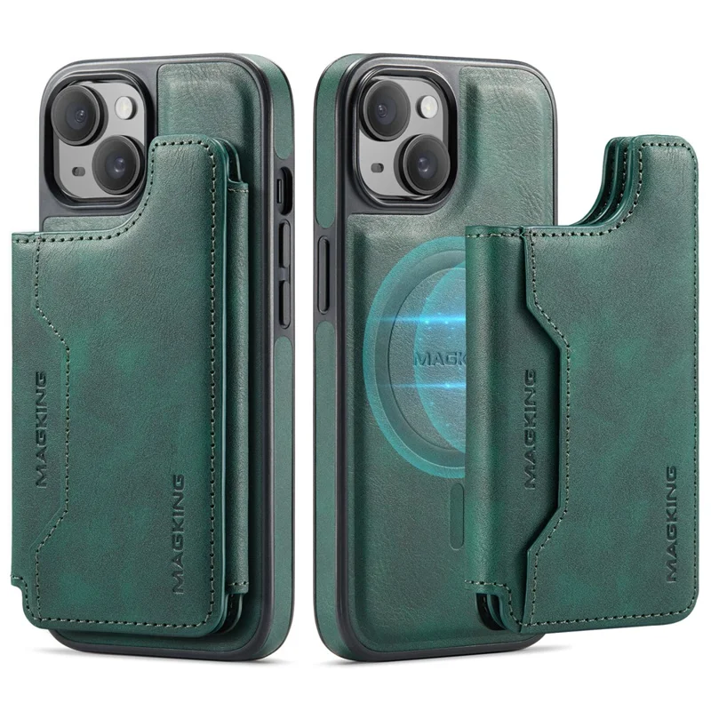 MAGKING K3 Series For iPhone 14 Case Compatible with MagSafe Wallet PC + TPU + PU Phone Cover - Green